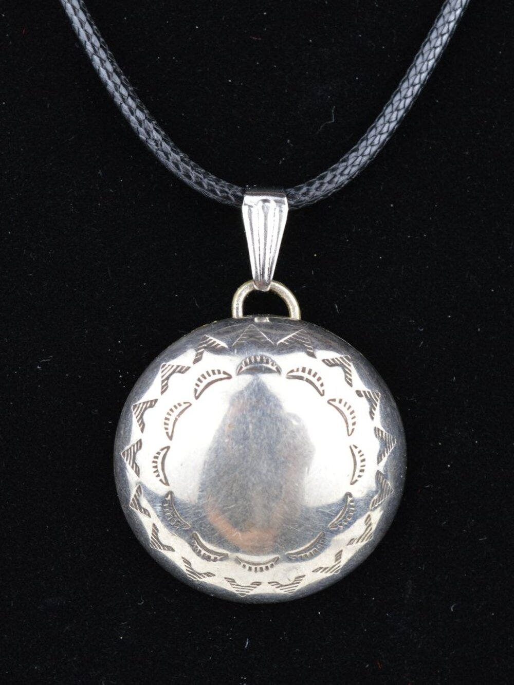 Navajo Sterling Silver Concho Pendant Hand Stamped Southwestern 1" Round Vintage
